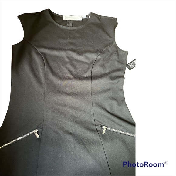 NY&C Stretch black sleeveless dress 2 silver zipped pockets MRSP $64.95. Size S - Picture 2 of 5
